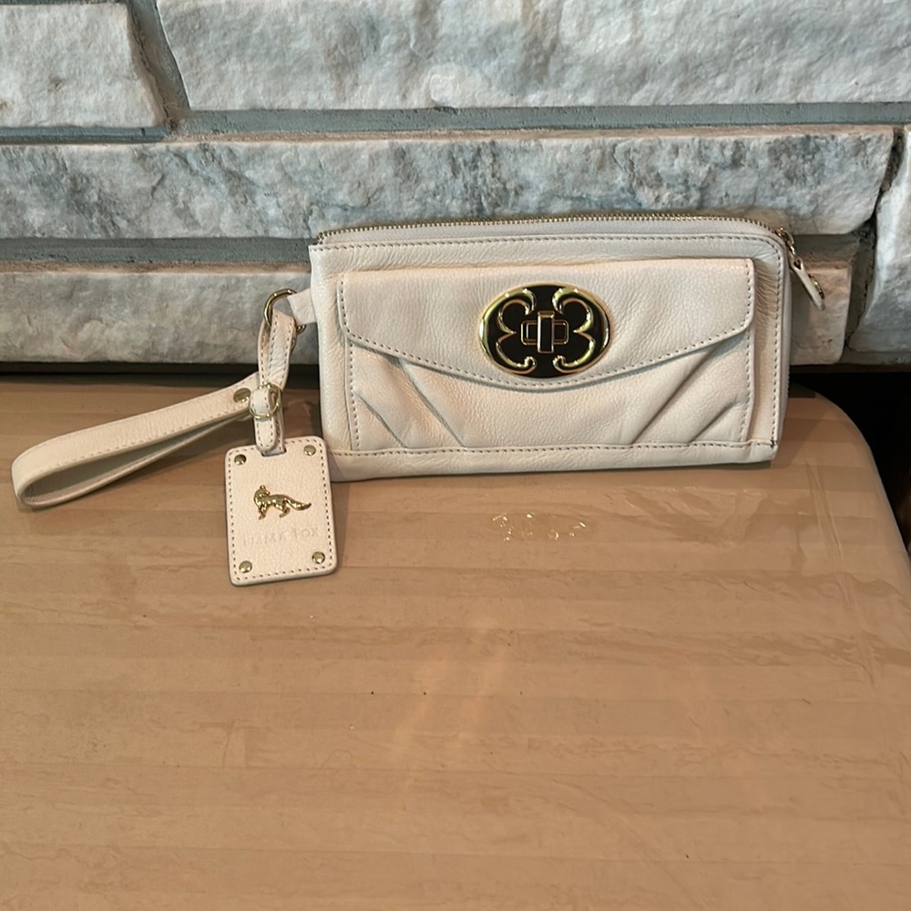 Emma Fox cream leather wristlet